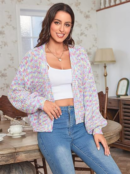 Cardigans- Women’s Rainbow Knitting Open-Front Cardigan | Cozy Relaxed Fit Sweater- Pattern1- IndioGear.com