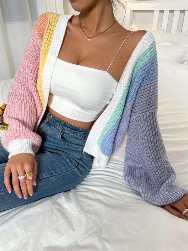 Cardigans- Women’s Rainbow Knitting Open-Front Cardigan | Cozy Relaxed Fit Sweater- - IndioGear.com