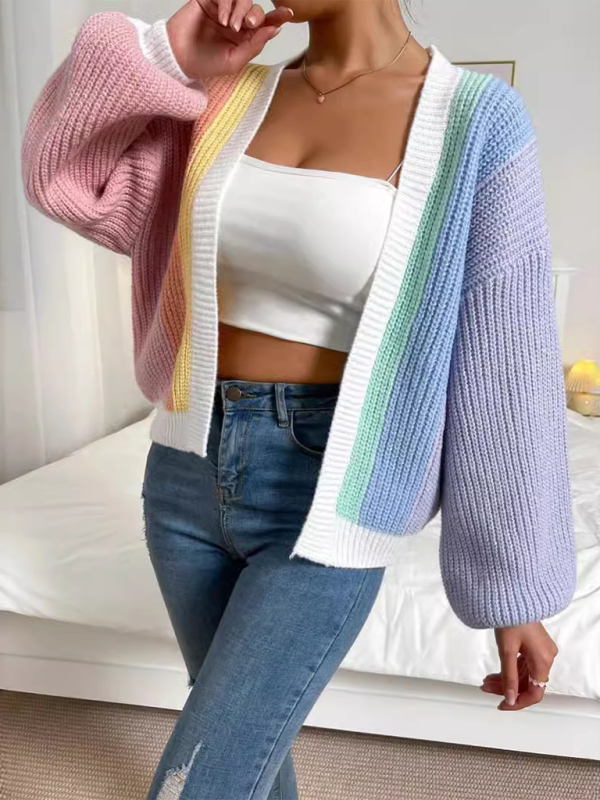 Cardigans- Women’s Rainbow Knitting Open-Front Cardigan | Cozy Relaxed Fit Sweater- - IndioGear.com