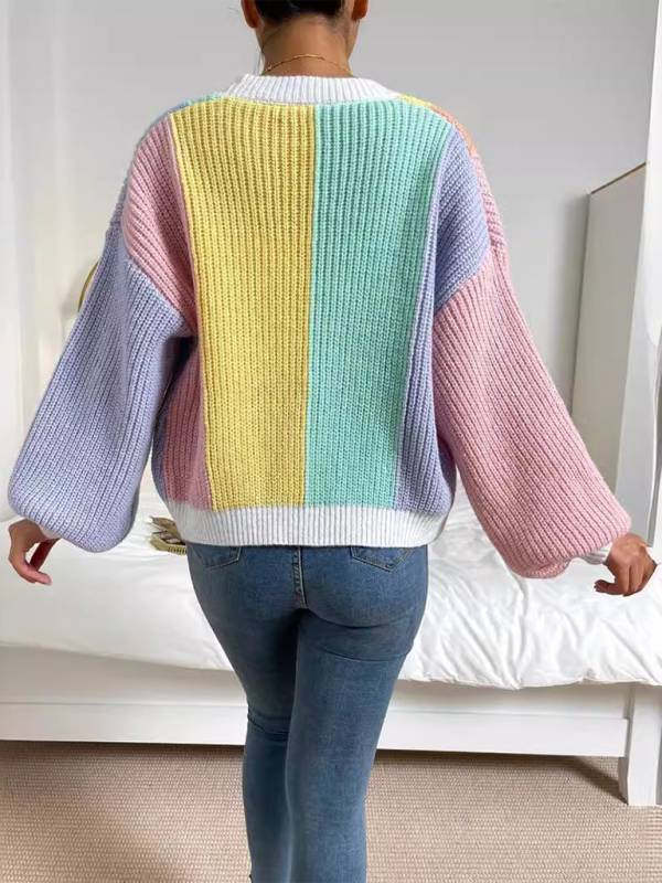 Cardigans- Women’s Rainbow Knitting Open-Front Cardigan | Cozy Relaxed Fit Sweater- - IndioGear.com