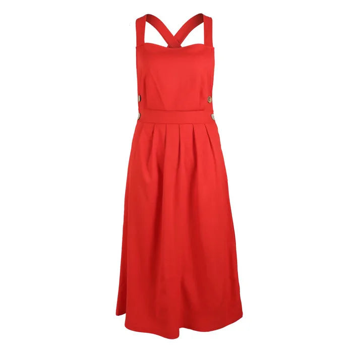 Casual Dresses- A-Line Solid Sleeveless Midi Dress with Bowknot Back- - IndioGear Fashion and Gear