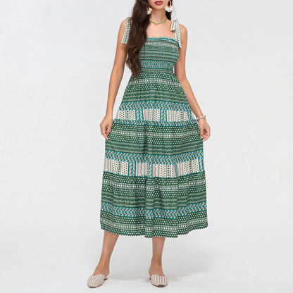 Casual Dresses- Boho Tribal Tie Shoulders Maxi Dress- - IndioGear Women Clothing