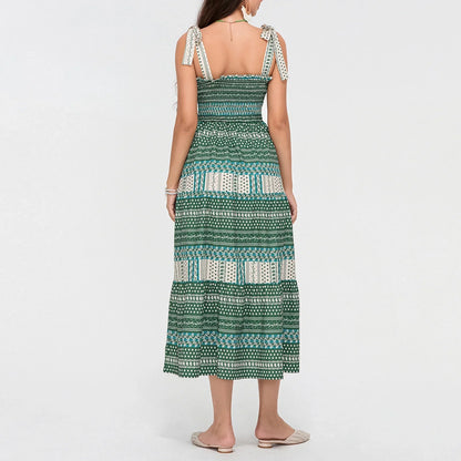 Casual Dresses- Boho Tribal Tie Shoulders Maxi Dress- - IndioGear Women Clothing