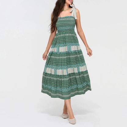 Casual Dresses- Boho Tribal Tie Shoulders Maxi Dress- - IndioGear Women Clothing