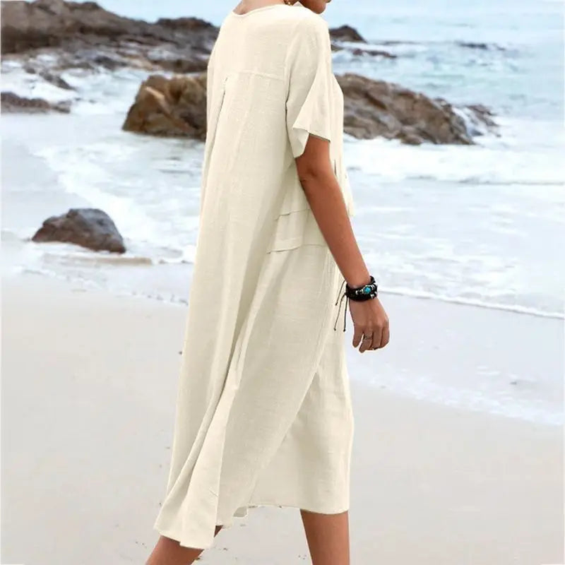 Casual Dresses- Casual Outfit Women's A-Line Midi Dress in Cotton Blend- - IndioGear.com