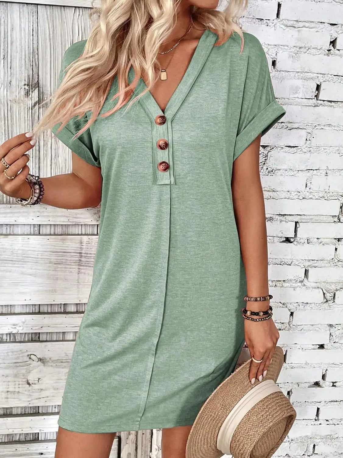 Casual Dresses- Comfy Cotton Blend T-Shirt Dress- - IndioGear.com