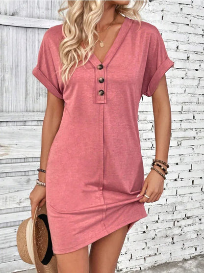 Casual Dresses- Comfy Cotton Blend T-Shirt Dress- Orange red- IndioGear.com