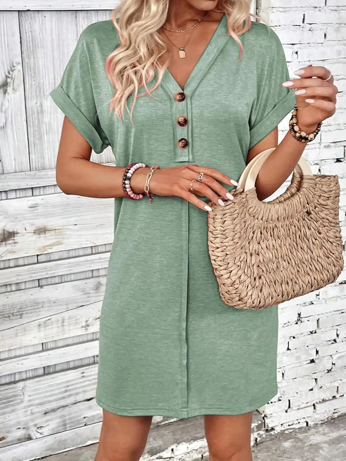 Casual Dresses- Comfy Cotton Blend T-Shirt Dress- - IndioGear.com