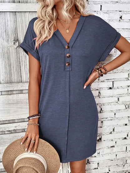 Casual Dresses- Comfy Cotton Blend T-Shirt Dress- - IndioGear.com