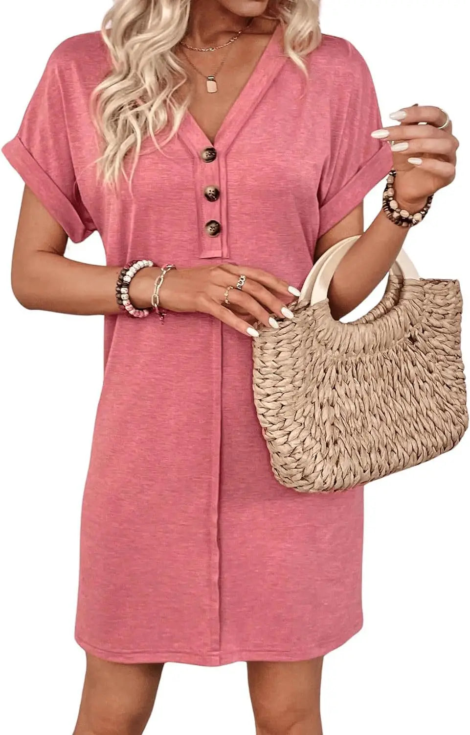 Casual Dresses- Comfy Cotton Blend T-Shirt Dress- - IndioGear.com