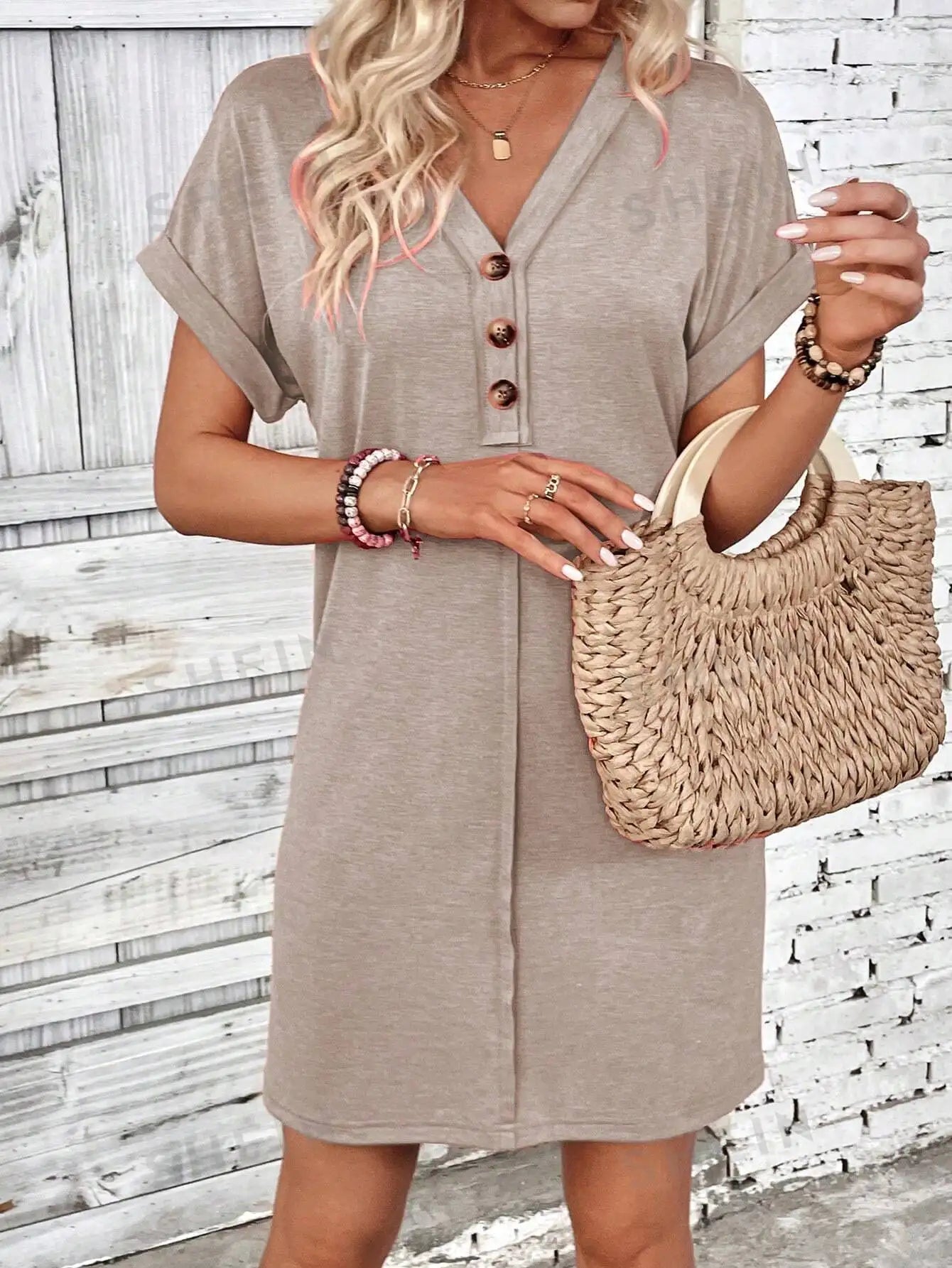 Casual Dresses- Comfy Cotton Blend T-Shirt Dress- - IndioGear.com