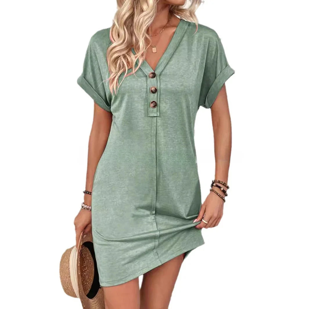 Casual Dresses- Comfy Cotton Blend T-Shirt Dress- - IndioGear.com