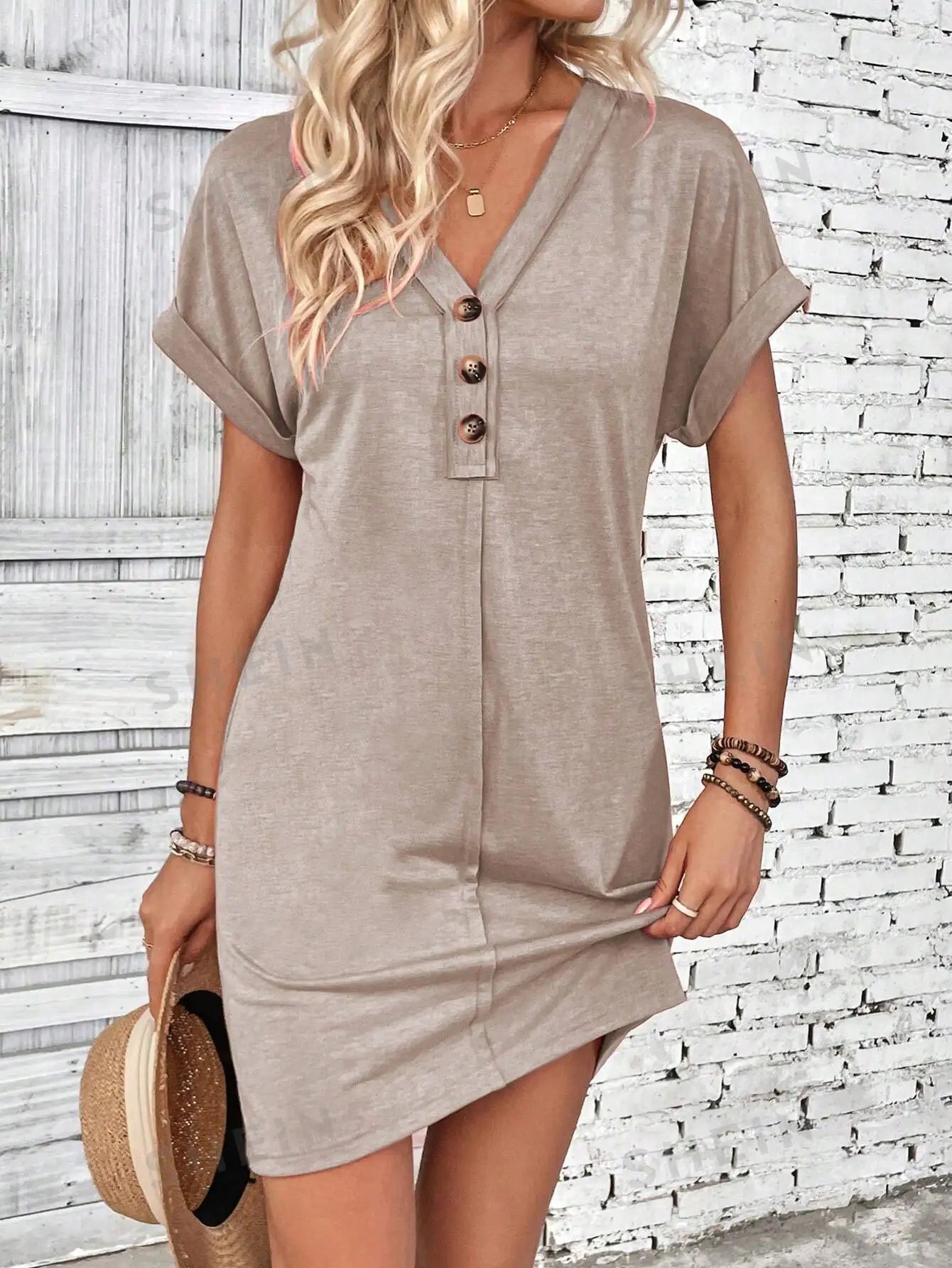 Casual Dresses- Comfy Cotton Blend T-Shirt Dress- - IndioGear.com