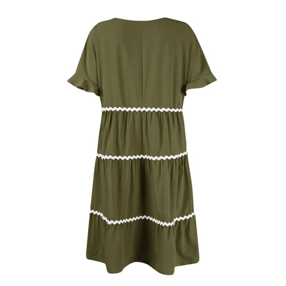 Casual Dresses- Everyday Tiered Dress with contrast piping- - Chuzko Women Clothing