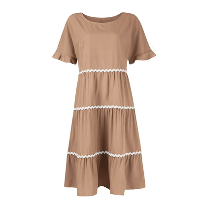 Casual Dresses- Everyday Tiered Dress with contrast piping- - Chuzko Women Clothing