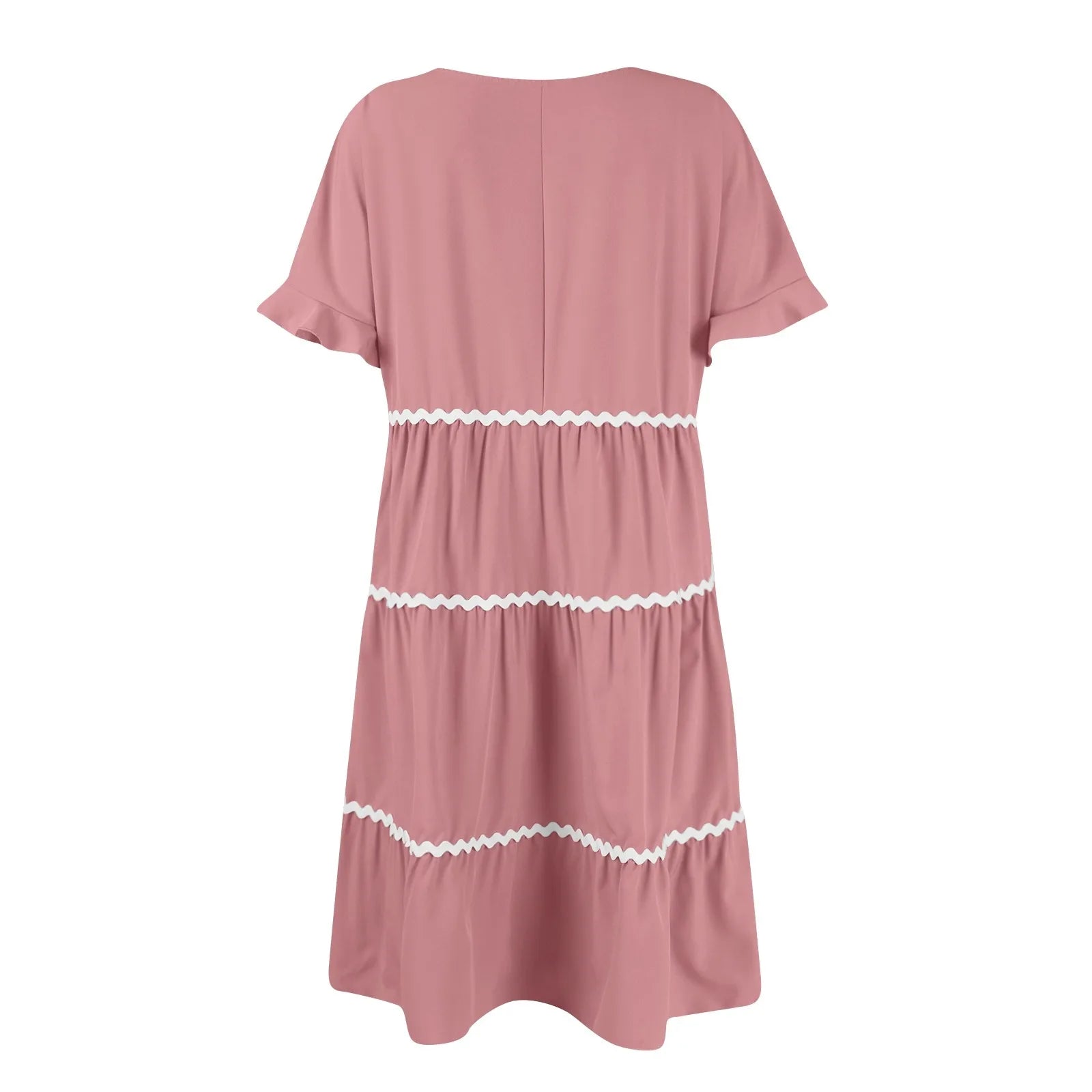 Casual Dresses- Everyday Tiered Dress with contrast piping- - Chuzko Women Clothing