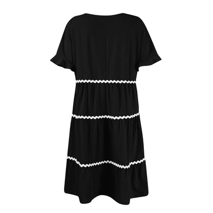 Casual Dresses- Everyday Tiered Dress with contrast piping- - Chuzko Women Clothing