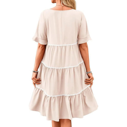 Casual Dresses- Everyday Tiered Dress with contrast piping- - Chuzko Women Clothing