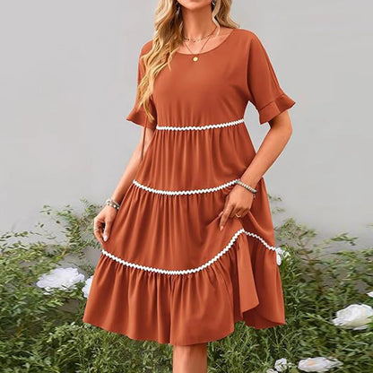 Casual Dresses- Everyday Tiered Dress with contrast piping- Ginger- Chuzko Women Clothing