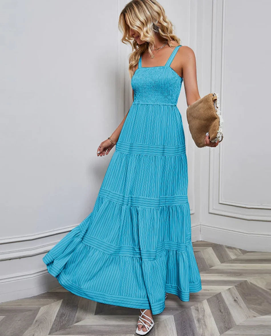 Casual Dresses- Festival Favorite Striped Maxi Dress for Summer Days- - IndioGear.com