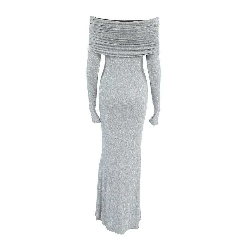 Casual Dresses- Mermaid Floor-Length Off-Shoulder Ruched Dress- - IndioGear.com