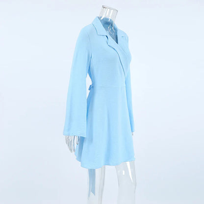 Casual Dresses- Notched Collar Textured Wrap Mini Dress- - IndioGear.com