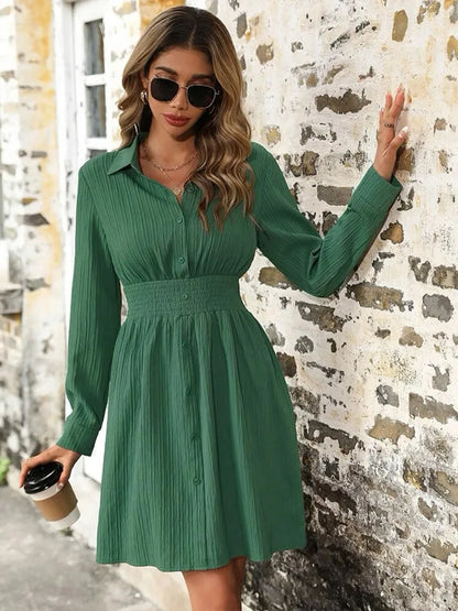 Casual Dresses- Pleated Shirt Dress for Coffee & Cocktails- - IndioGear.com