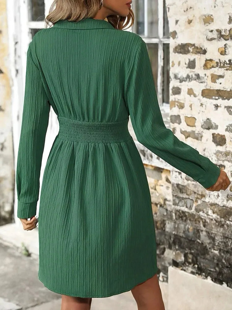 Casual Dresses- Pleated Shirt Dress for Coffee & Cocktails- - IndioGear.com