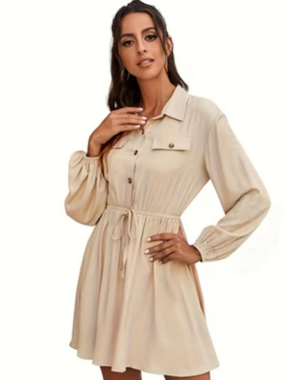 Casual Dresses- Plus Size Gathered Waist Shirt Dress- - IndioGear.com