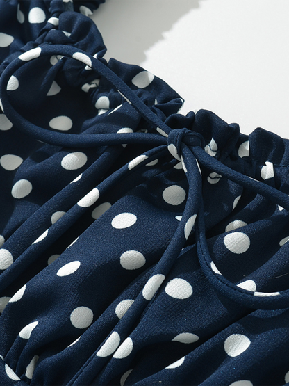 Casual Dresses- Polka Dot Drop-Waist Mini Dress- - IndioGear.com