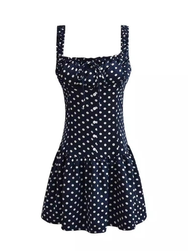 Casual Dresses- Polka Dot Drop-Waist Mini Dress- - IndioGear.com