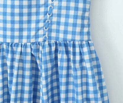 Casual Dresses- Retro-Chic Gingham Midi Dress- - IndioGear.com