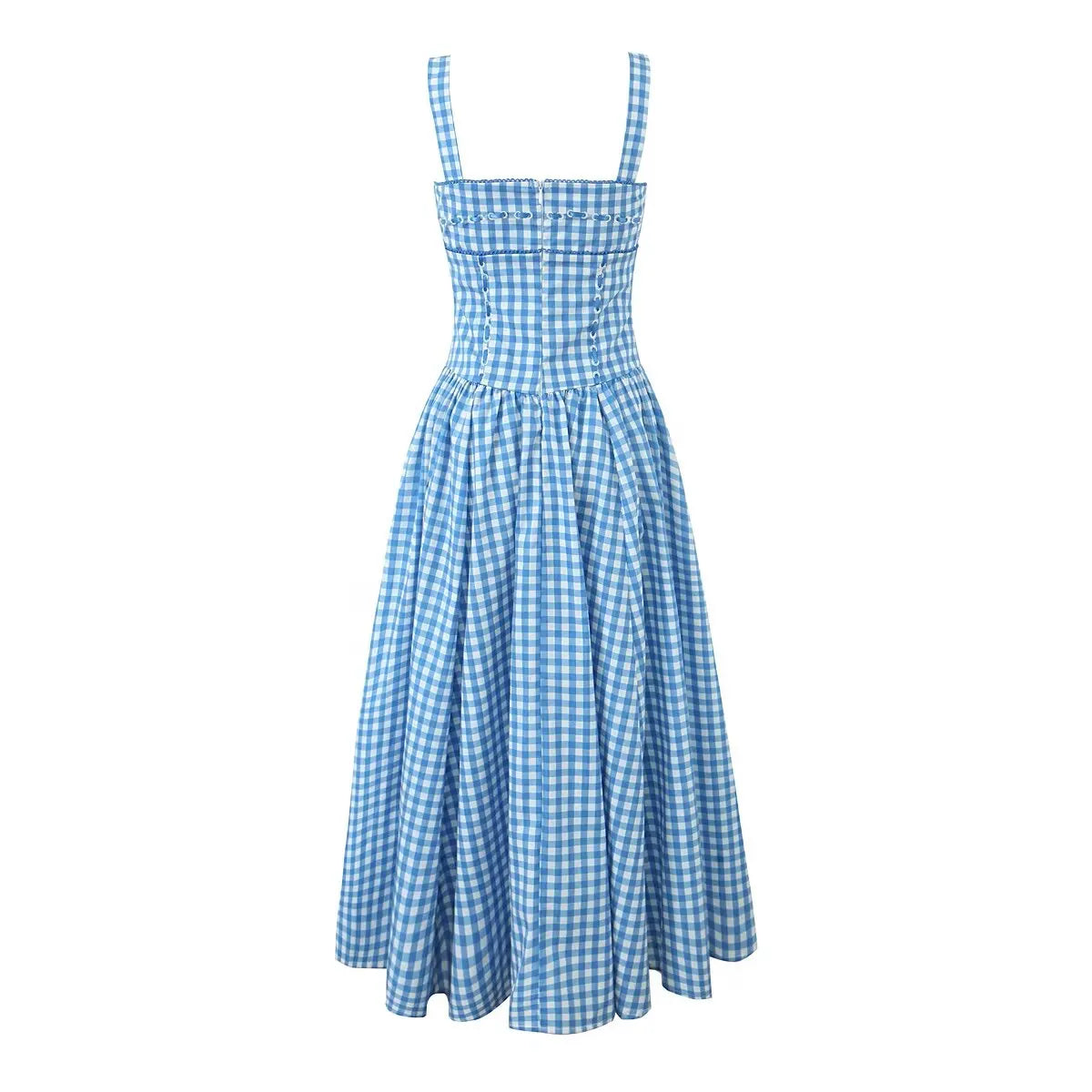 Casual Dresses- Retro-Chic Gingham Midi Dress- - IndioGear.com