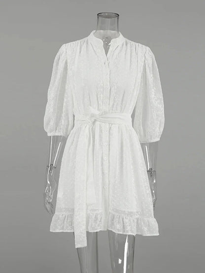 Casual Dresses- Romantic Embroidered A-line Dress with Flared Sleeves- - IndioGear.com