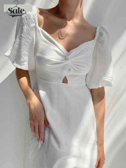 Casual Dresses- Romantic Off-Shoulder Midi Dress for Bridal Showers- - IndioGear.com