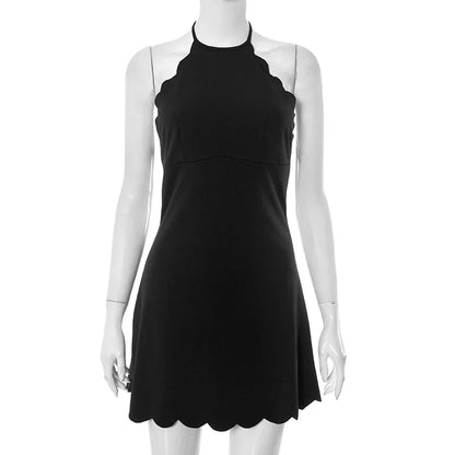 Casual Dresses- Scalloped Halter Dress for Summer Evenings- - IndioGear.com