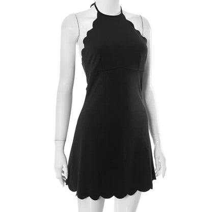 Casual Dresses- Scalloped Halter Dress for Summer Evenings- - IndioGear.com