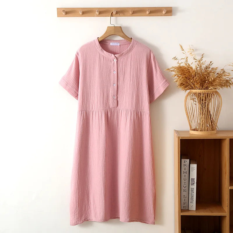 Casual Dresses- Soft Crepe Casual Dress Perfect for Any Day- Pink- IndioGear.com