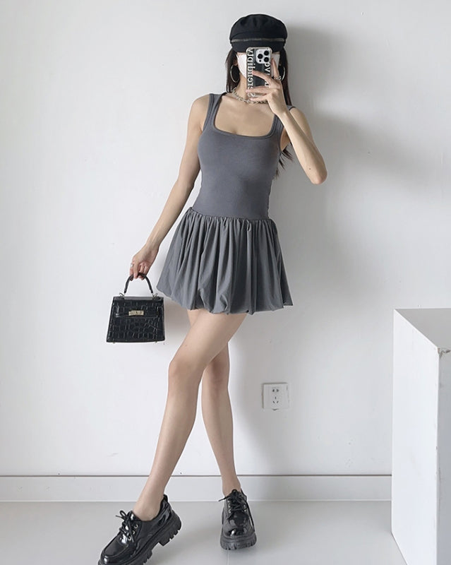 Casual Dresses- Solid Fit & Flare Drop Waist Tank Mini Dress for Summer- - IndioGear Fashion and Gear