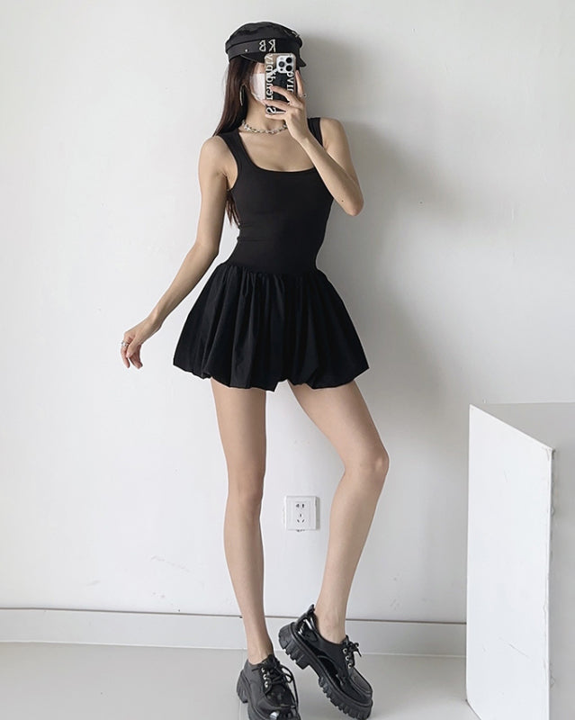 Casual Dresses- Solid Fit & Flare Drop Waist Tank Mini Dress for Summer- - IndioGear Fashion and Gear