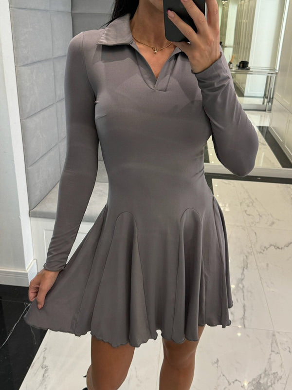 Casual Dresses - Sporty Drop-Waist Polo Collar Mini Dress