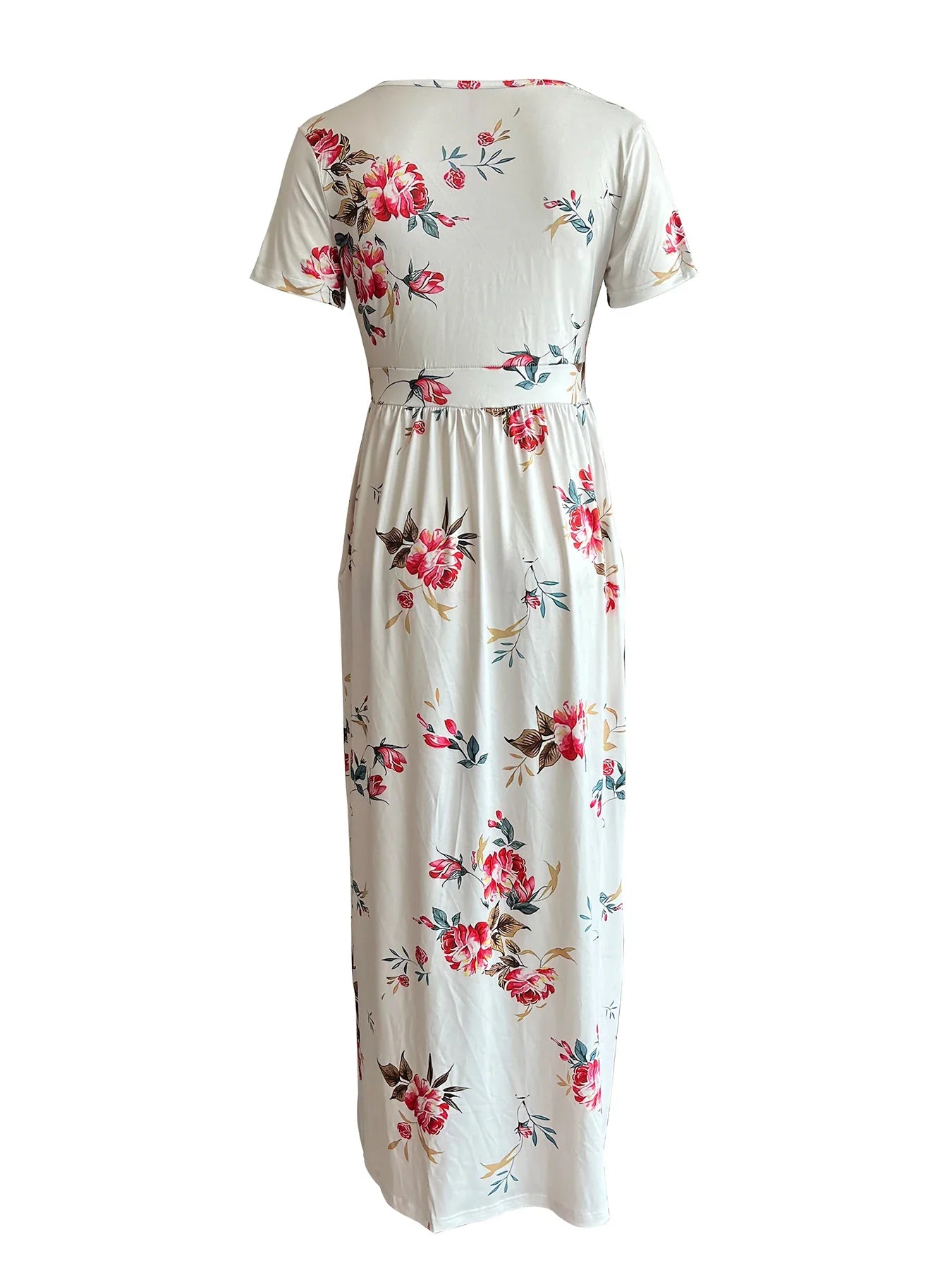 Casual Dresses- Surplice Floral Midi Dress for Trendy Casual Looks- - Chuzko Women Clothing