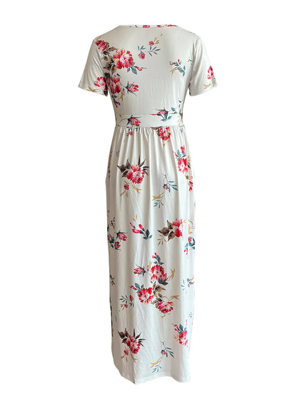 Casual Dresses- Surplice Floral Midi Dress for Trendy Casual Looks- - Chuzko Women Clothing