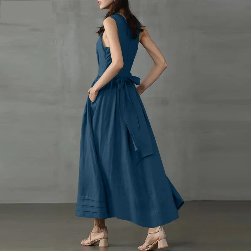 Casual Dresses- Timeless Flowy Belted Dress for Outdoor Celebrations- - IndioGear.com