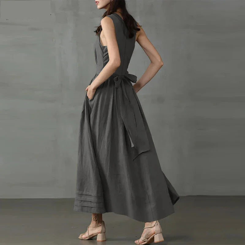 Casual Dresses- Timeless Flowy Belted Dress for Outdoor Celebrations- - IndioGear.com