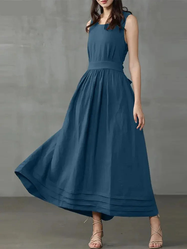 Casual Dresses- Timeless Flowy Belted Dress for Outdoor Celebrations- - IndioGear.com