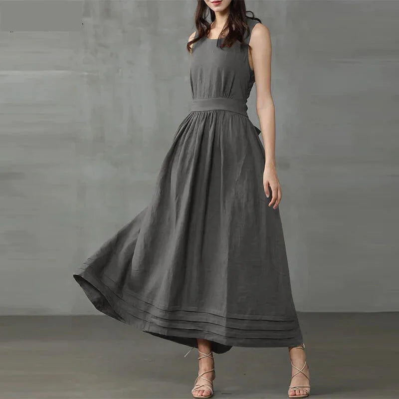 Casual Dresses- Timeless Flowy Belted Dress for Outdoor Celebrations- - IndioGear.com