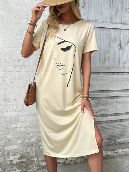 Casual Dresses- Tunic Style Midi Dress for Casual Outings & Summer Lounging- - IndioGear.com