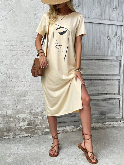 Casual Dresses- Tunic Style Midi Dress for Casual Outings & Summer Lounging- - IndioGear.com