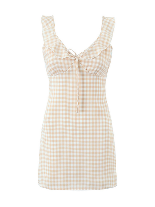 Casual Dresses- Women Checkmate Mini Dress- Khaki- IndioGear.com